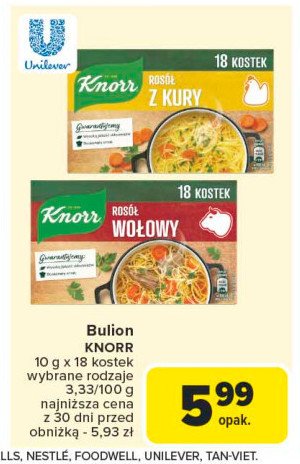 Rosół wołowy w kostkach Knorr promocja w Carrefour