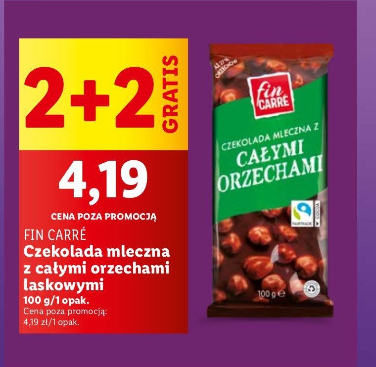 Czekolada mleczna z orzechami laskowymi Fin carre promocja