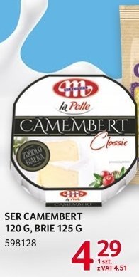 Ser camembert Mlekovita 120g, brie 125g promocja w Selgros