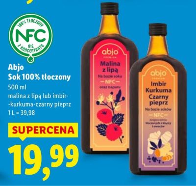 Sok 100% tłoczony Abjo promocja w Lidl