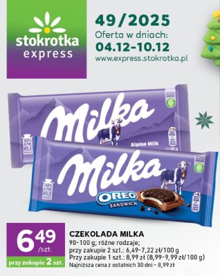 Czekolada Milka różne rodzaje promocja w Stokrotka