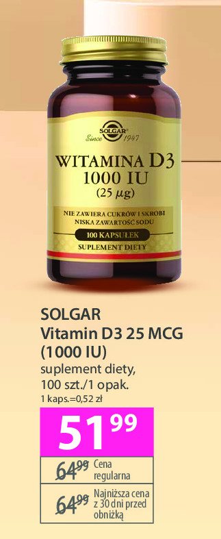 Witamina d3 SOLGAR promocja