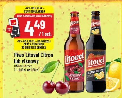 Piwo Litovel Citron lub wiśnowy promocja w POLOmarket