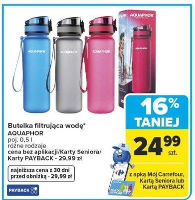 Butelka filtrująca wodę poj. 0,5 l różne rodzaje promocja w Carrefour