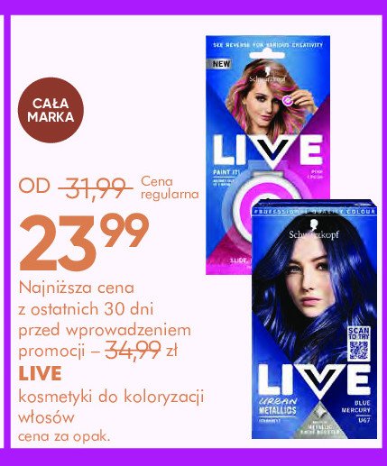 Krem rozjaśniający u67 blue mercury Schwarzkopf live intense colour promocja w Super-Pharm