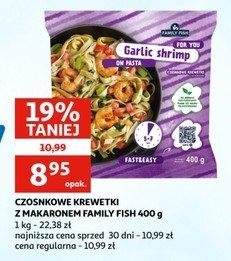 Krewetki czosnkowe na makaronie Family fish promocja