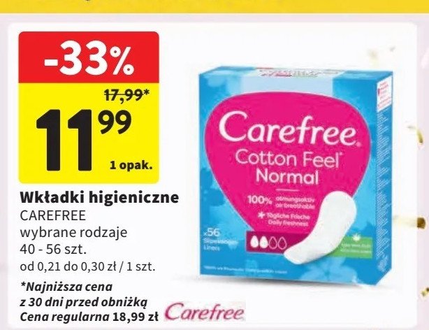 Wkładki higieniczne normal fresh scent Carefree plus promocja