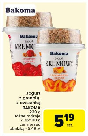 Jogurt malinowy z granolą Bakoma kremowy promocja w Carrefour Market