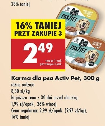 Pasztet z kurczakiem i wątróbką Activ pet promocja w Biedronka