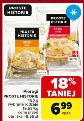 Pierogi PROSTE HISTORIE różne rodzaje 450g promocja w Carrefour