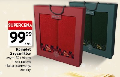 Komplet 2 ręczników, wym. 50x90 cm + 70x140 cm, kolor: czerwony, zielony promocja w Intermarche