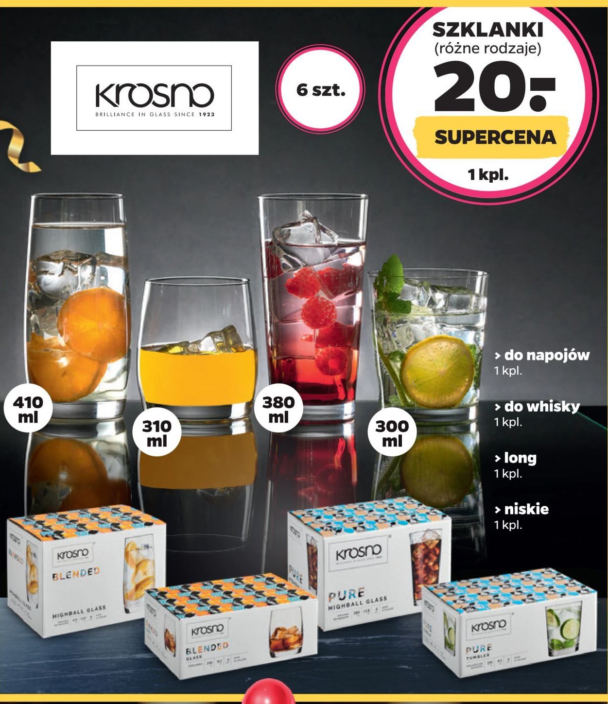 Szklanki blended 310 ml Krosno s.a. promocja