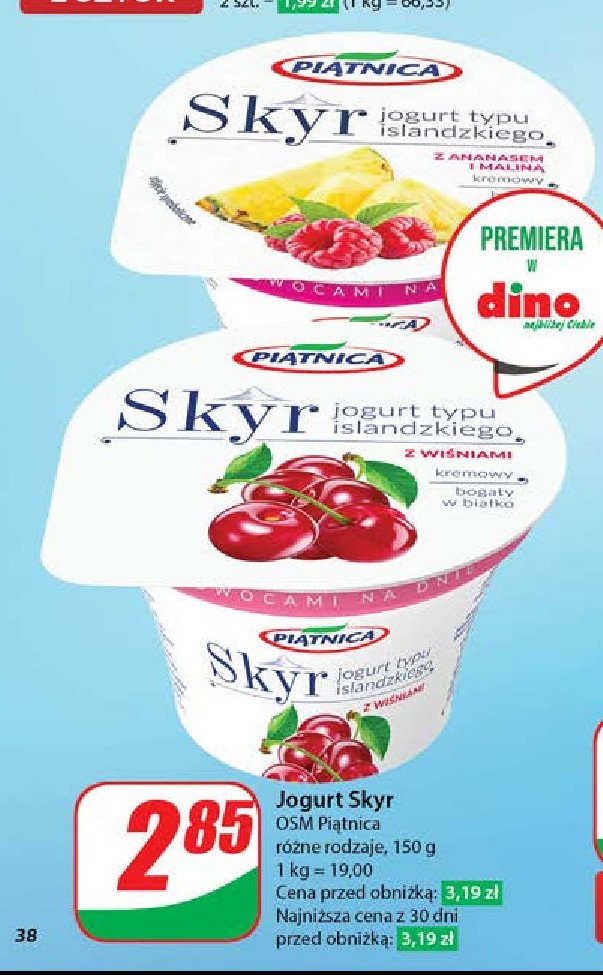 Jogurt typu islandzkiego ananas i malina Piątnica skyr promocja w Dino