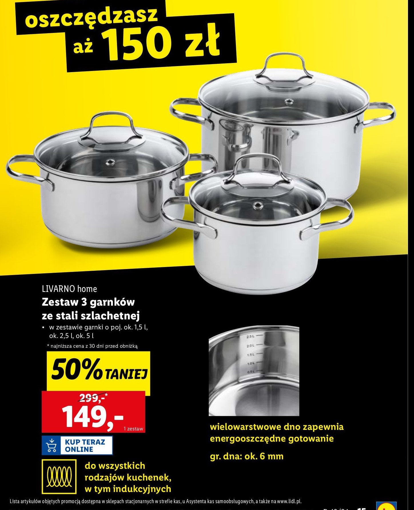 Zestaw garnków ze stali szlachetnej Livarno promocja w Lidl