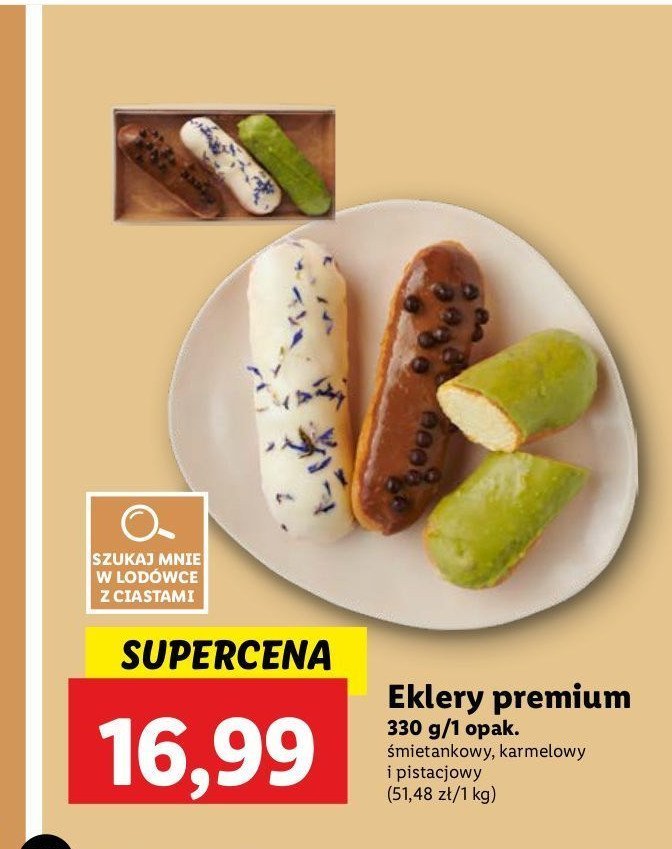 Eklerki premium: śmietankowy + pistacjowy + karmelowy promocja