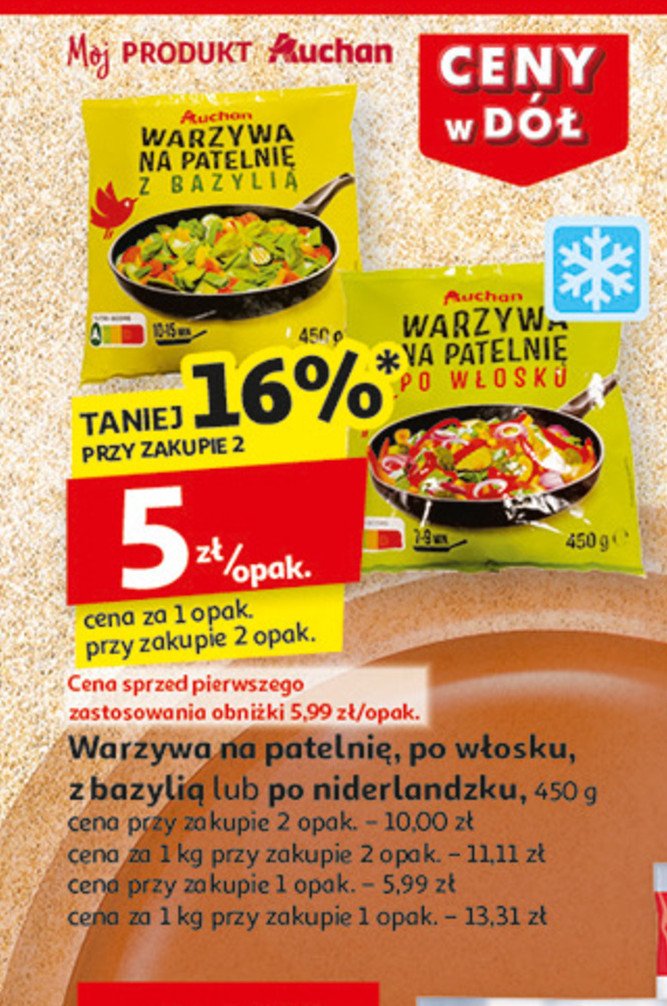 Warzywa na patelnię z bazylią Auchan różnorodne (logo czerwone) promocja