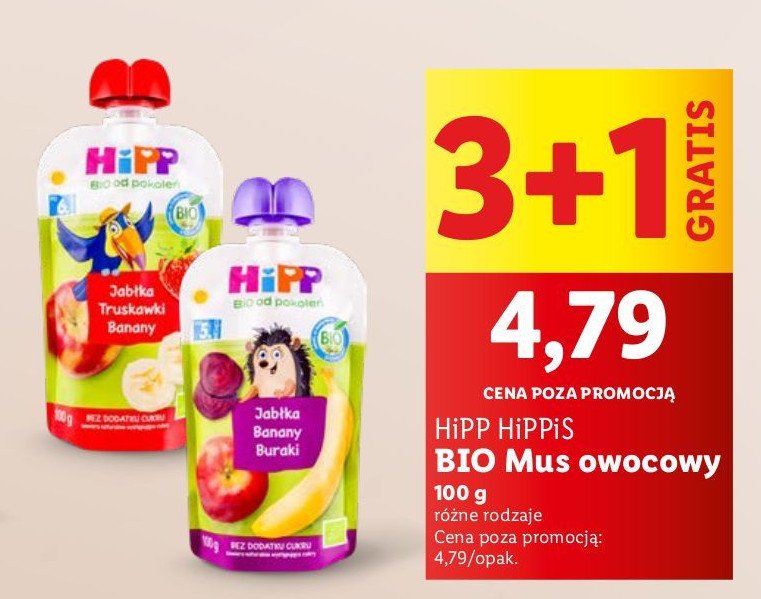 Mus jabłka-truskawki-banany Hipp bio promocja w Lidl