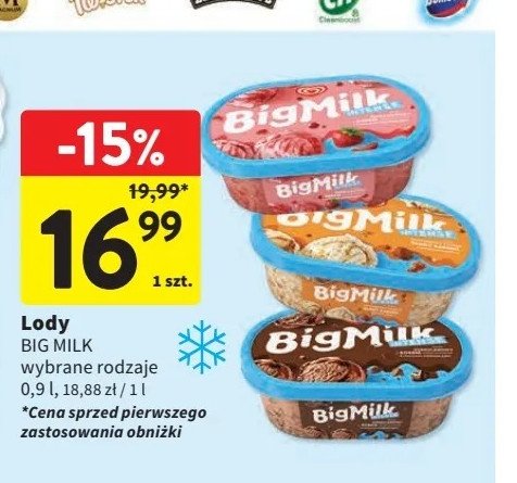 Lody truskawka Algida big milk promocja