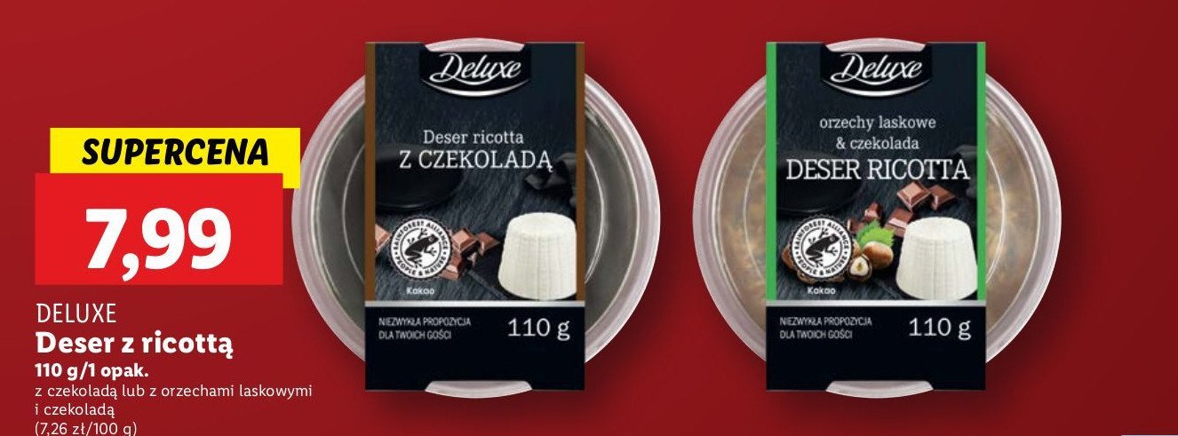 Deser ricotta orzechy laskowe z czekoladą Deluxe promocja