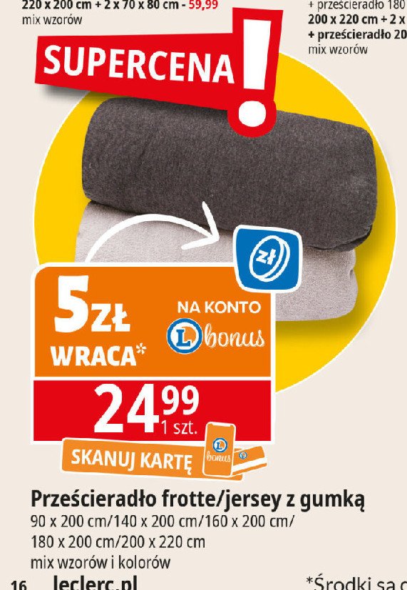 Prześcieradło frotte 140 x 200 cm promocja w Leclerc