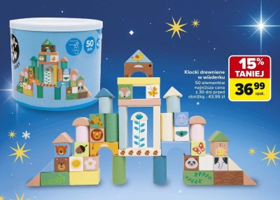 Klocki drewniane w wiaderku 50 elementów promocja w Carrefour