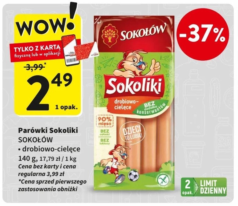 Parówki drobiowo cielęce bez glutenu i laktozy Sokołów sokoliki promocja