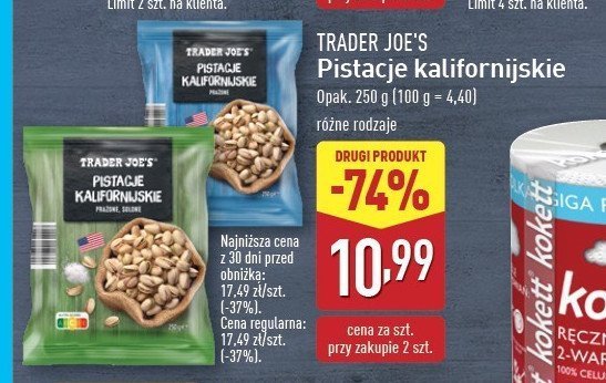 Pistacje kalifornijskie prażone solone Trader joe's promocja w Aldi