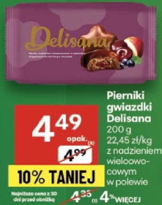 Pierniki gwiazdki Delisana 200g z nadzieniem kakaowo-orzechowym w polewie promocja w Delikatesy Centrum