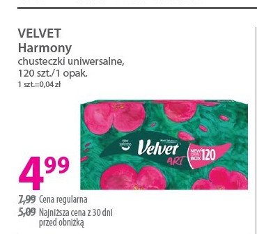 Chusteczki uniwersalne art Velvet promocja w Hebe