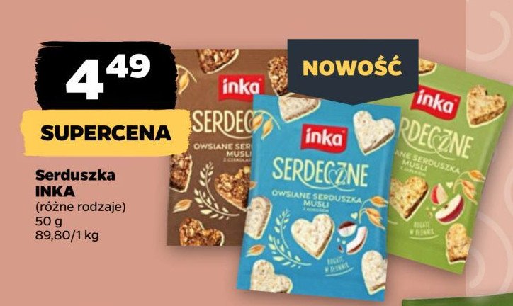 Owsiane serduszka musli z jabłkiem Inka serdeczne promocja w Netto