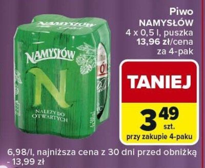 Piwo NAMYSŁÓW 4 x 0.5 l puszka promocja w Carrefour Express