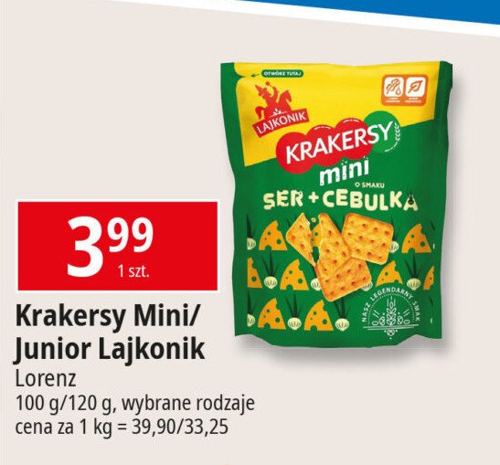 Krakersy ser i cebula Lajkonik mini krakersy promocja w Leclerc