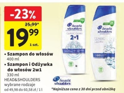 Szampon do włosów HEAD&SHOULDERS wybrane rodzaje promocja w Intermarche