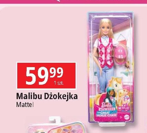 Lalka cmp27 barbie dżokejka i koń Mattel promocja w Leclerc