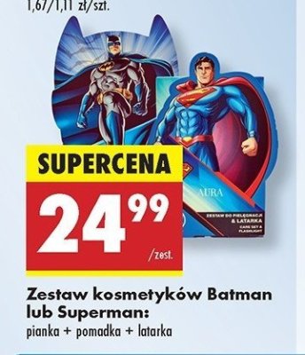 Zestaw kosmetyków superman: pianka + pomadka + latarka AURA promocja