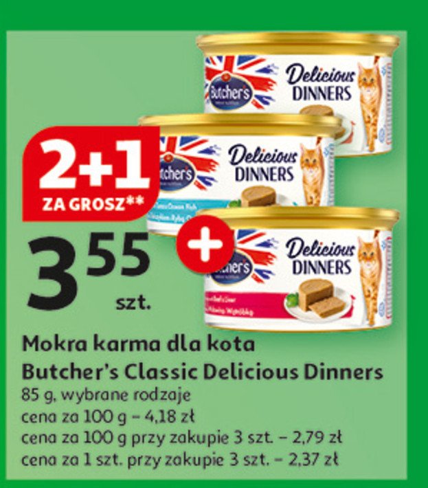 Karma dla kota z tuńczykiem i rybą Butcher's delicious dinners promocja w Auchan