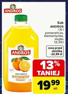 Sok ANDROS pomarańcza promocja w Carrefour