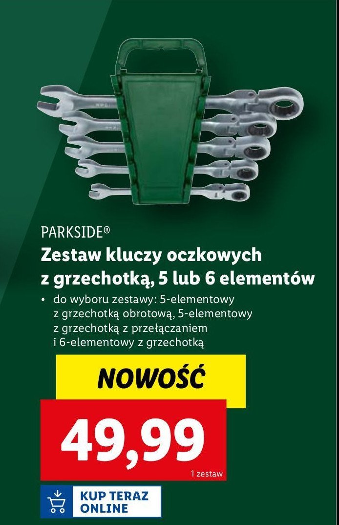 Zestaw kluczy płasko-oczkowych z grzechotą 8/10/13/14/17 mm Parkside promocja w Lidl