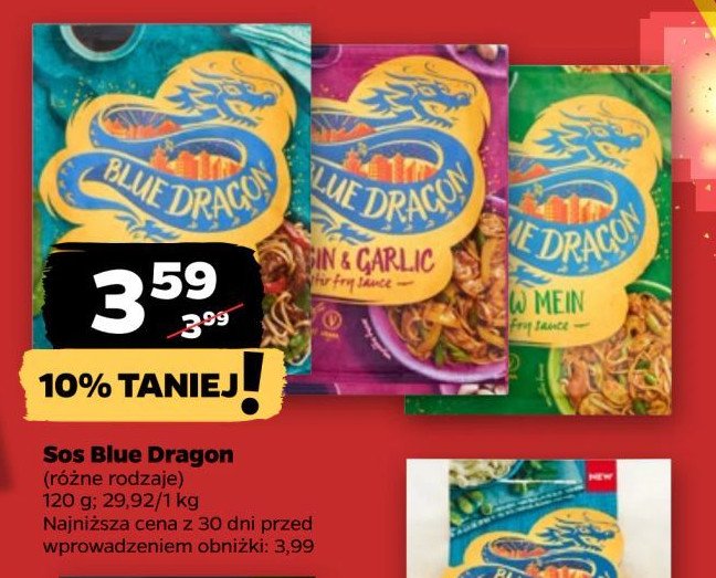 Sos hot sin z czosnkiem Blue dragon promocja w Netto