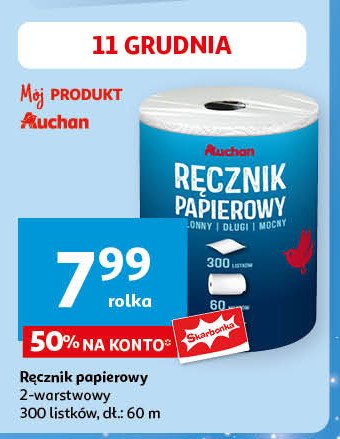 Ręcznik papierowy 300 listków Auchan różnorodne (logo czerwone) promocja