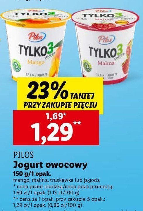Jogurt truskawka Pilos tylko 3 sk艂adniki promocja