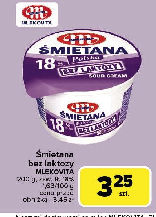 Śmietana polska bez laktozy 18 % Mlekovita promocja w Carrefour