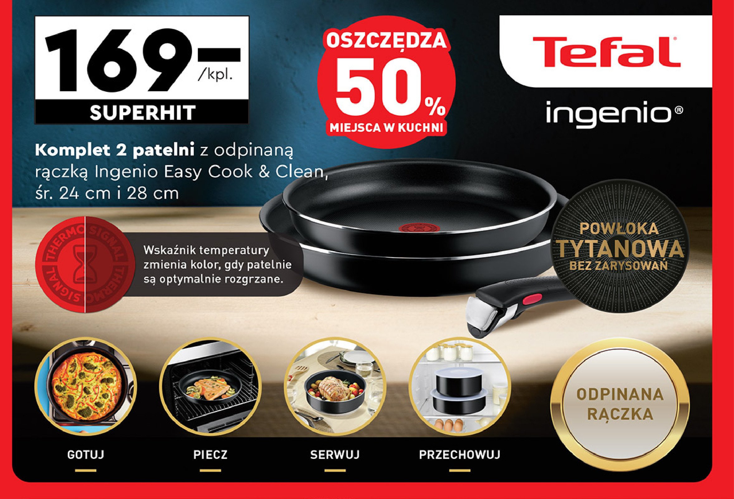 Komplet patelni easy cook & clean 24 cm + 28 cm Tefal promocja w Biedronka