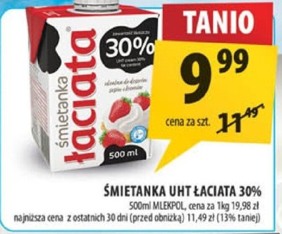 Śmietanka UHT Łaciata 30% promocja w Arhelan