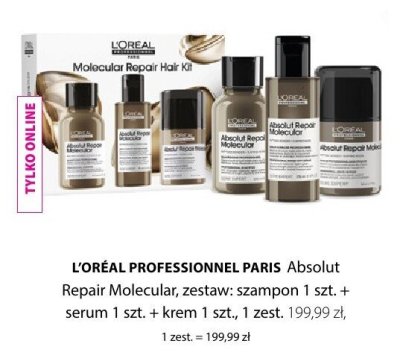 Zestaw L'ORÉAL PROFESSIONNEL PARIS Absolut Repair Molecular: szampon 1 szt. + serum 1 szt. + krem 1 szt. promocja w Hebe