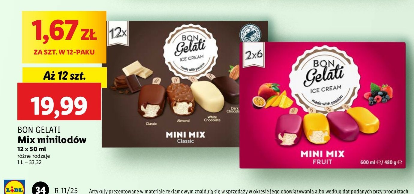 Lody mini mix fruit BON GELATI promocja w Lidl