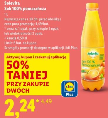 Sok 100% pomarańcza promocja w Lidl
