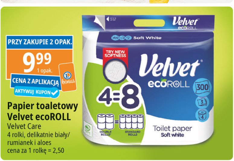 Papier toaletowy biały Velvet promocja w Leclerc