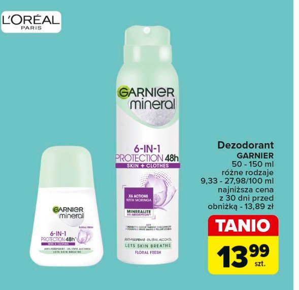 Dezodorant floral fresh Garnier mineral protection 6 promocja