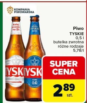 Piwo TYSKIE butelka zwrotna 0,5 l różne rodzaje promocja w Carrefour Market